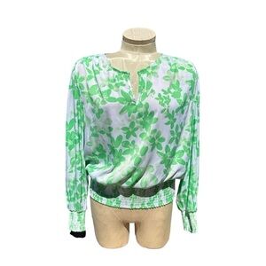 Simply Vera Vera Wang Floral Print Banded Bottom Long Sleeve Blouse Size M
